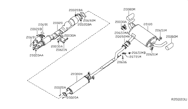 2013 Nissan Altima Exhaust, Main Muffler Assembly Diagram for 20100-JB000