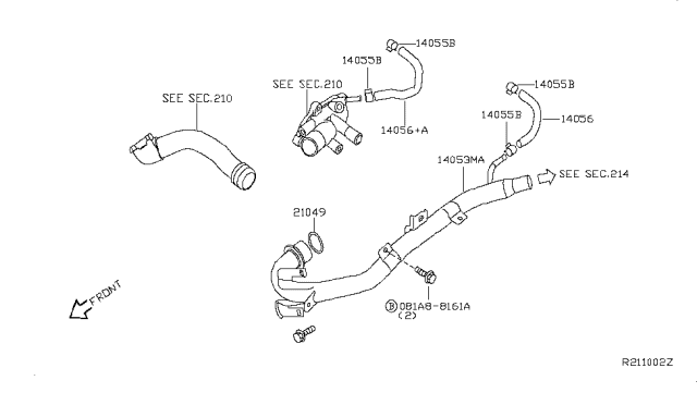 2012 Nissan Altima Hose-Water Diagram for 14056-JA01A