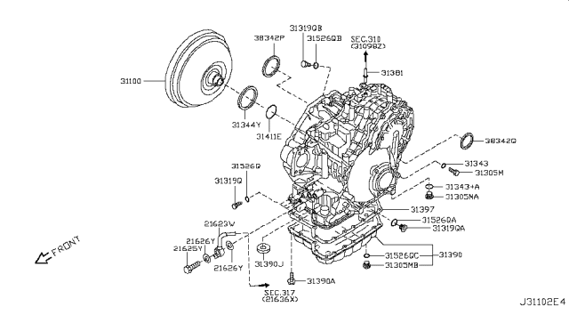 2012 Nissan Altima Seal-Oil,Differential Converter Housing Diagram for 38342-3WX0B