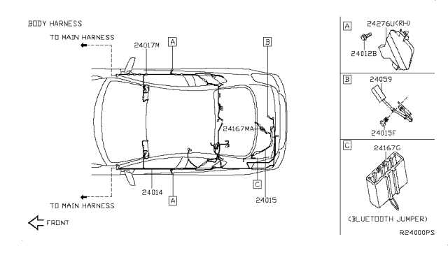 2010 Nissan Altima Harness-Sub,Body Diagram for 24017-JB11A