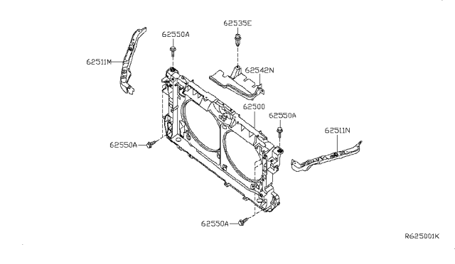2009 Nissan Altima Support Assembly - Radiator Core Diagram for 62500-JB10A