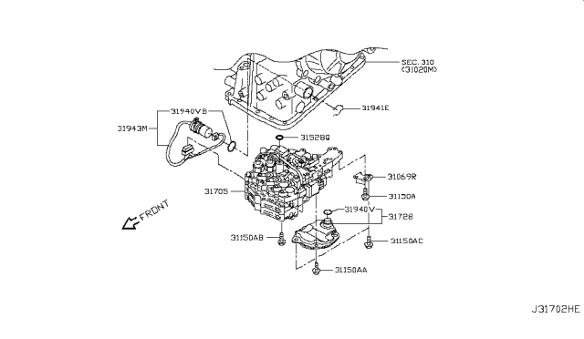 2009 Nissan Altima Control Valve Assembly Diagram for 31705-1XE4C