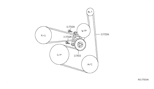 2008 Nissan Altima Fan,Compressor & Power Steering Belt Diagram 1