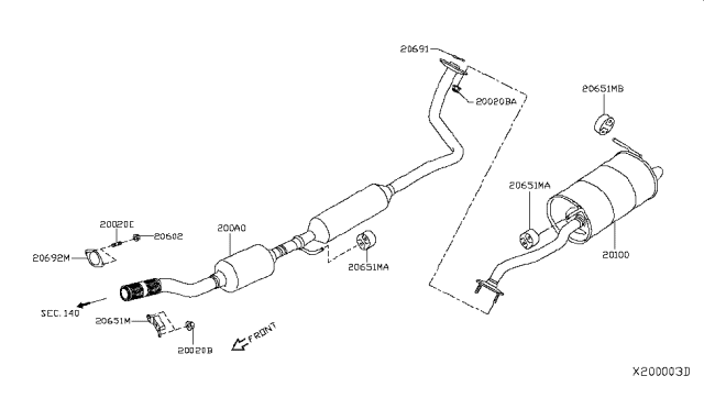 2018 Nissan Kicks Exhaust Tube, Front W/Catalyst Converter Diagram for 200A0-5RL6A