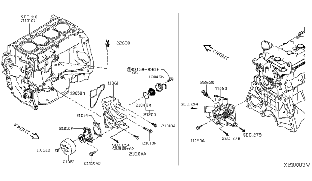 2019 Nissan Kicks Thermostat Housing Diagram for 11061-5RB0A