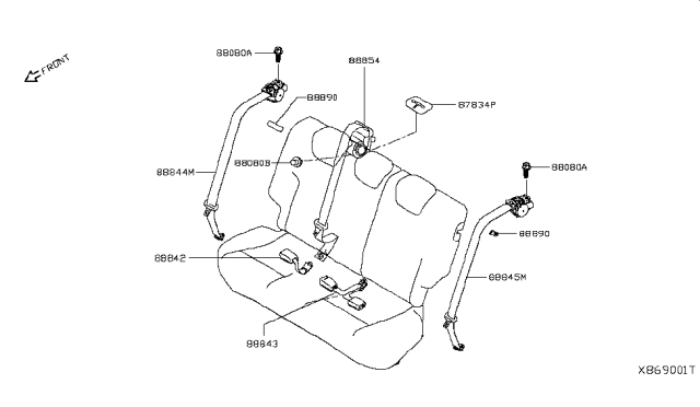 2019 Nissan Kicks Rear Seat Buckle Belt Assembly Right Diagram for 88842-5RL8A