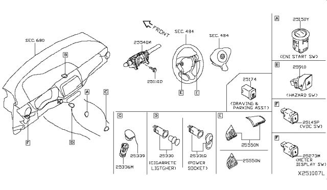 2019 Nissan Kicks Switch Assy-Combination Diagram for 25560-5RL0A