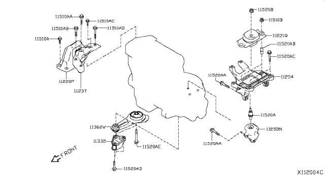2018 Nissan Kicks Engine Mounting Support, Left Diagram for 11254-5RA0A