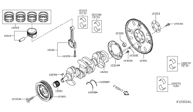 Piston-W/Pin Diagram for 12010-5RL0A