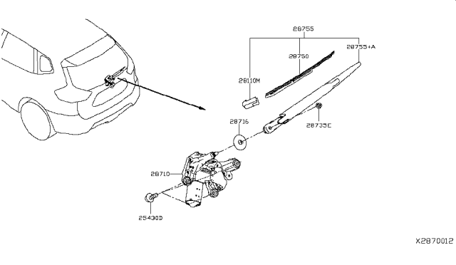 2019 Nissan Kicks Rear Window Wiper Arm Assembly Diagram for 28781-5RB0A