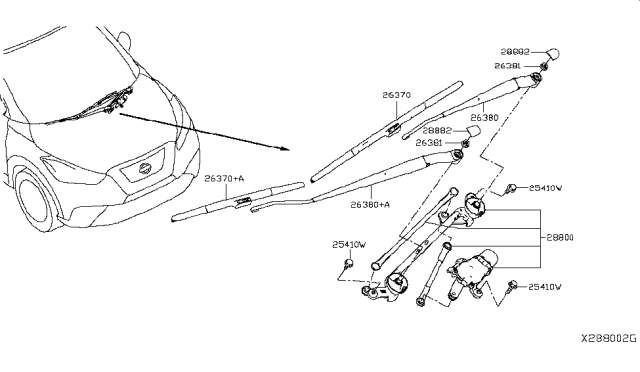 2019 Nissan Kicks Windshield Wiper Arm Assembly Diagram for 28886-5RL0A