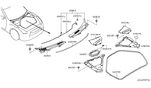 2009 Nissan GT-R Cowl Top & Fitting Diagram