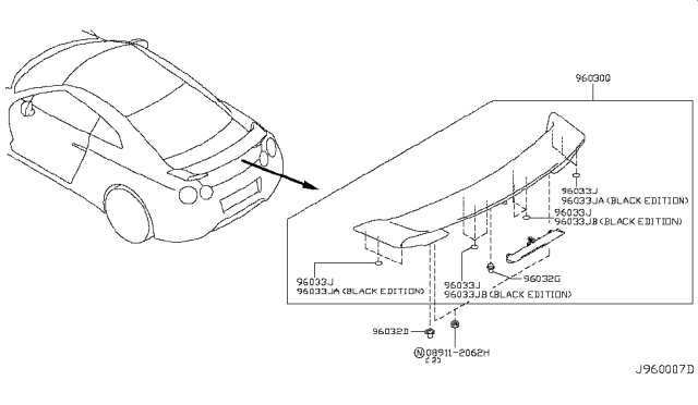 2011 Nissan GT-R Air Spoiler Assembly - Rear Diagram for 96030-KB70A
