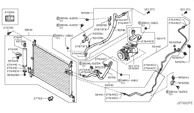 2015 Nissan GT-R Condenser,Liquid Tank & Piping Diagram