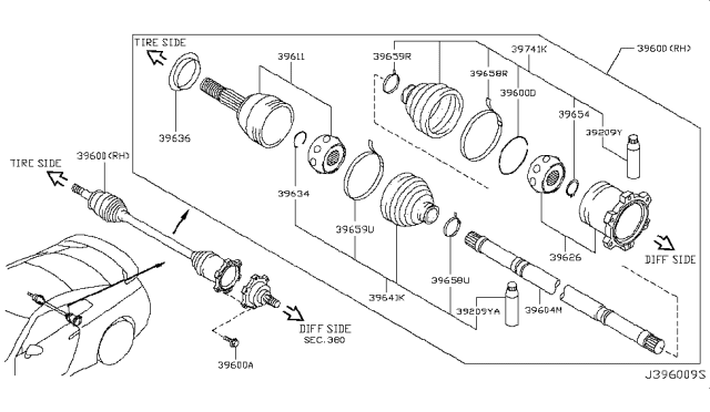 2011 Nissan GT-R Joint Assy-Outer Diagram for 39211-JF00A