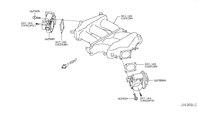 2009 Nissan GT-R Fuel Injection Throttle Body Diagram for 16119-JF00B