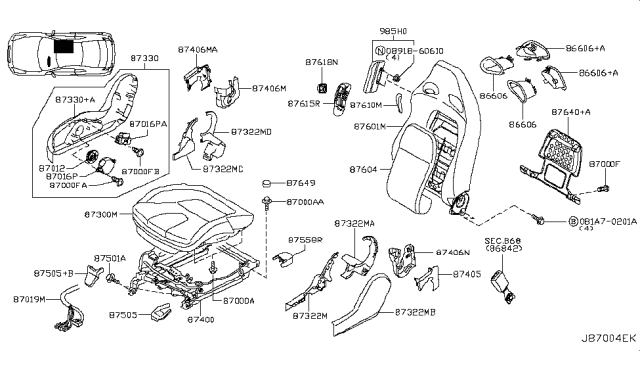 2014 Nissan GT-R Frame Assembly-Front Seat Back Diagram for 87601-KJ13A