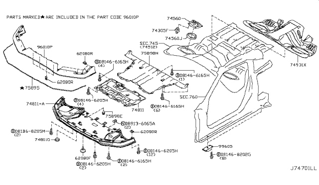 2019 Nissan GT-R Cover-Under,Engine Diagram for 75830-6AV0C