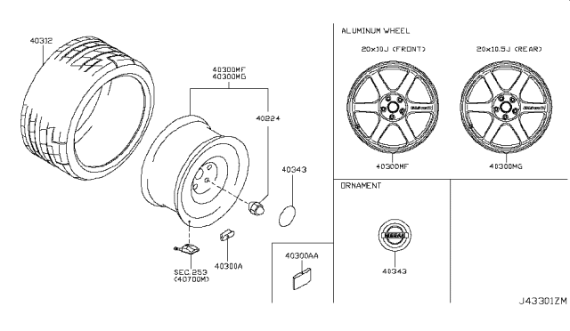 2015 Nissan GT-R Road Wheel & Tire Diagram 4