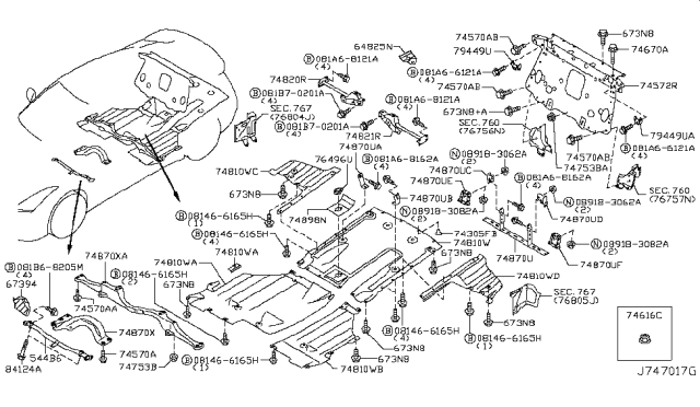 2018 Nissan GT-R DIFFUSER Assembly - Rear Diagram for 748A0-KB51B