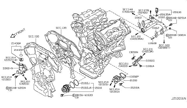 2012 Nissan GT-R Thermostat Assembly Diagram for 21200-KB50A