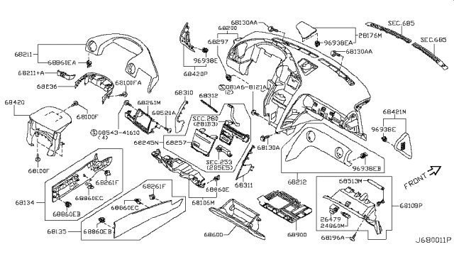 2009 Nissan GT-R Instrument Panel,Pad & Cluster Lid Diagram 2
