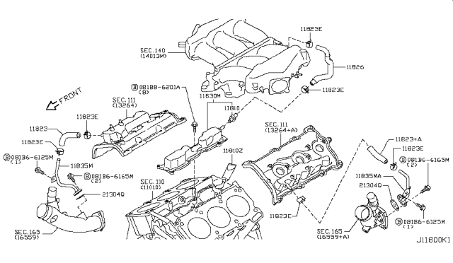 2014 Nissan GT-R Pipe Assembly-Blow By Diagram for 11825-JF00A