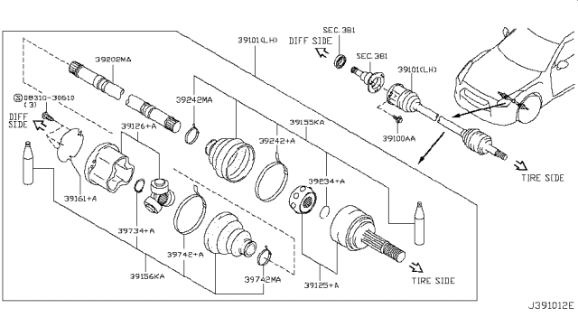 2010 Nissan GT-R Joint Assy-Outer Diagram for 39211-EG000