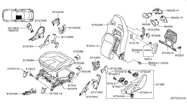2015 Nissan GT-R Cushion Assy-Front Seat Diagram for 87350-63B5A