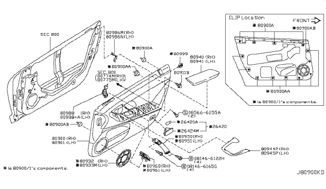 2010 Nissan GT-R Clip-Finisher Diagram for 80999-JF04C