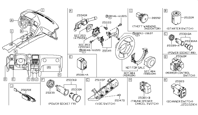 2017 Nissan GT-R Switch Unit-Ignition Diagram for 25151-JF00A