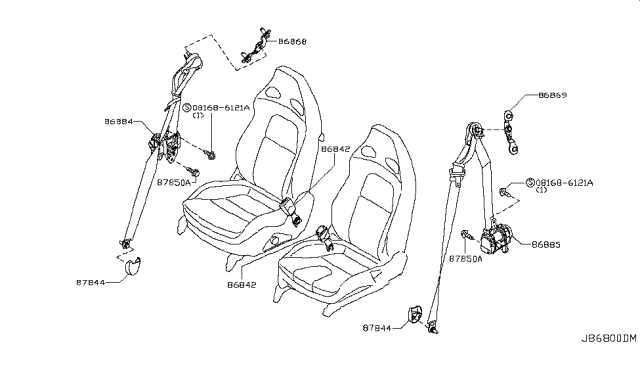 2010 Nissan GT-R Tongue Belt Assembly, Pretensioner Front Right Diagram for 86884-JF30A