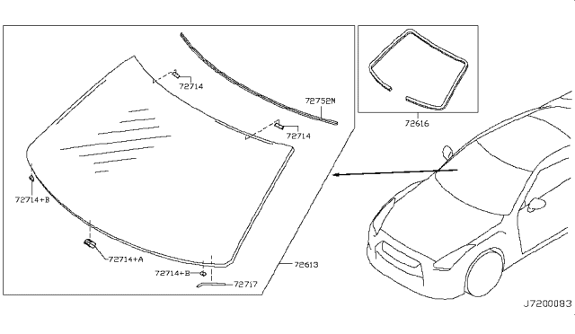 2014 Nissan GT-R Windshield Glass Diagram for G2700-KB51B