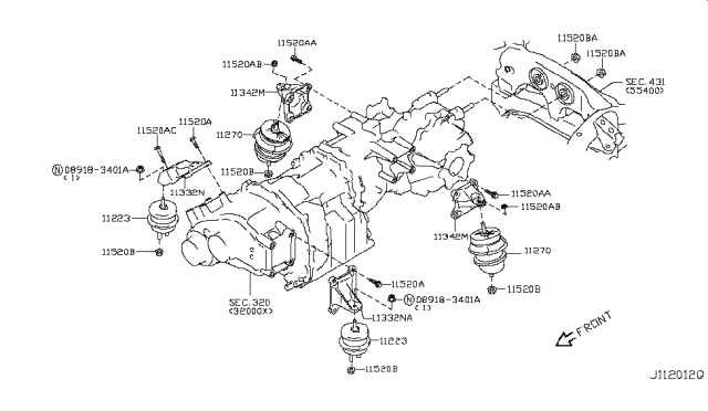 2014 Nissan GT-R Transmission Mounting Bracket,Front Right Diagram for 11332-JF00A