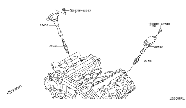 2015 Nissan GT-R Ignition Coil Assembly Diagram for 22448-JF00B