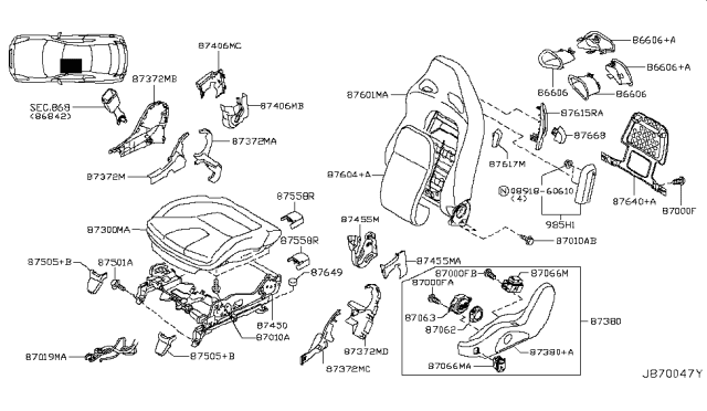 2017 Nissan GT-R Cushion Assembly - Front Seat Diagram for 87350-6AV3A
