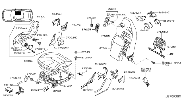 2010 Nissan GT-R Harness-Front Seat Diagram for 87019-KC30A