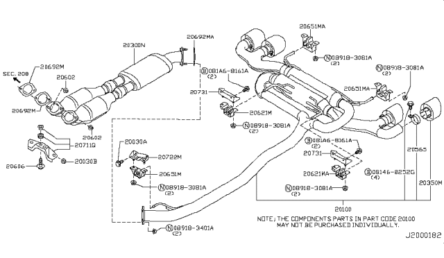 2012 Nissan GT-R Exhaust Tube & Muffler Diagram 2