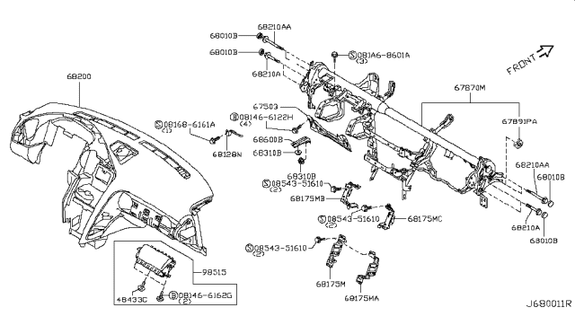 2011 Nissan GT-R Member Assy-Steering Diagram for 67870-JF10A