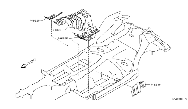 2011 Nissan GT-R Insulator-Front Floor,Rear Center Diagram for 74853-JF00A