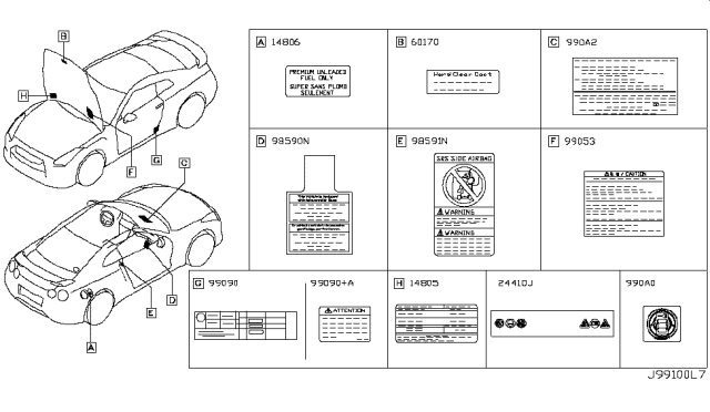 2010 Nissan GT-R Label Diagram for 99053-JF00B
