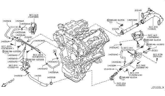 2009 Nissan GT-R Bracket-Pipe Diagram for 21311-JF02A