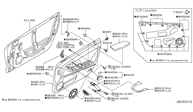 2019 Nissan GT-R Front Door Armrest Right Diagram for 80940-6AW0C