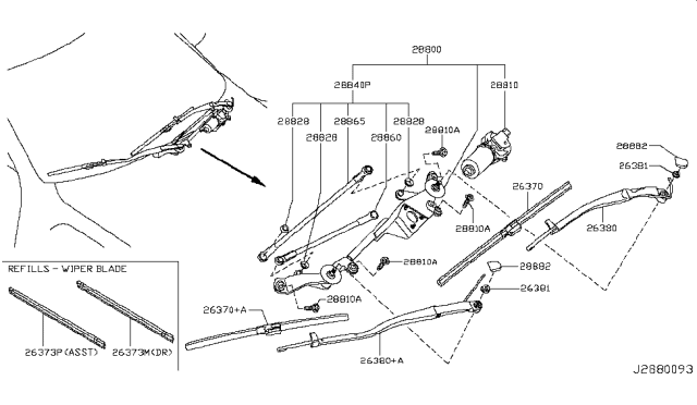 2009 Nissan GT-R Windshield Wiper Arm Assembly Diagram for 28886-JF30A
