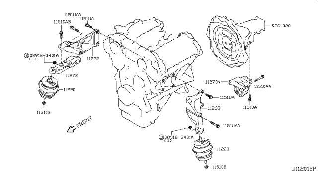 2013 Nissan GT-R Engine & Transmission Mounting Diagram 1