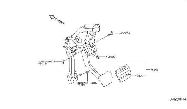 2018 Nissan GT-R Pedal Assy-Brake W/Bracket Diagram for 46501-6AV1A