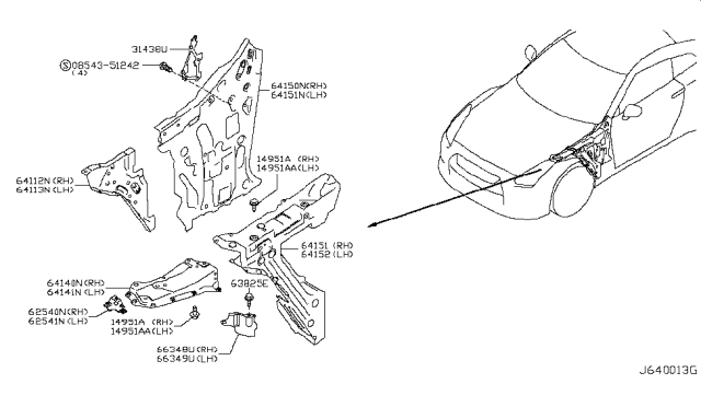 2015 Nissan GT-R Hoodledge-Upper Front,RH Diagram for 64110-JF00A