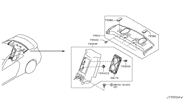 2009 Nissan GT-R Finisher-Rear Parcel Shelf Diagram for 79910-JF24A