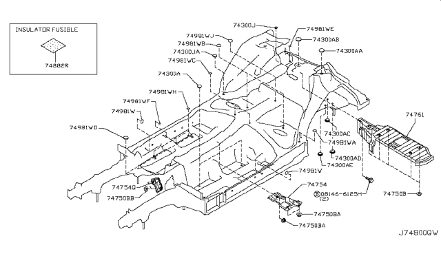 2019 Nissan GT-R INSULATOR-Heat,Rear Floor Diagram for 74761-JF00A