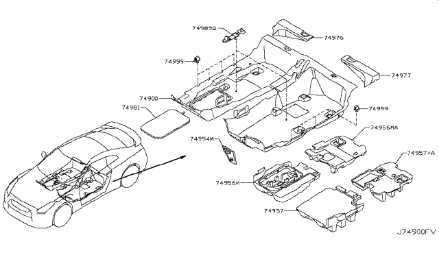 2018 Nissan GT-R Carpet Assy-Floor Diagram for 74902-80B1B